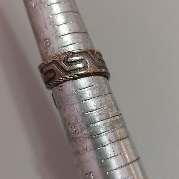 Vintage AP 950 Mexican Silver Greek Key Relief Bypass Ring Wide Band Adjustable - Picture 2 of 8